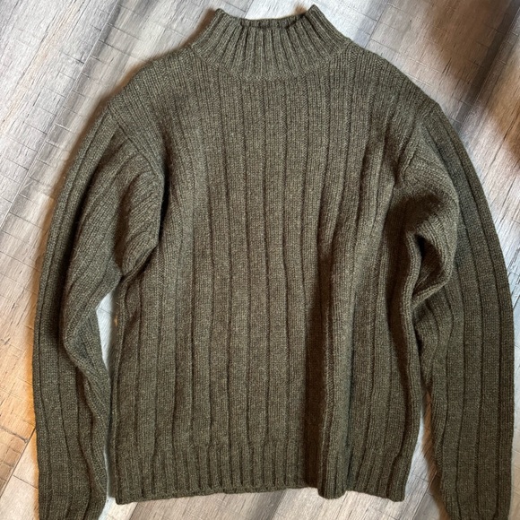 Work Wear Vintage Shetland Wool Ribbed Olive Green Sweater - Picture 1 of 7